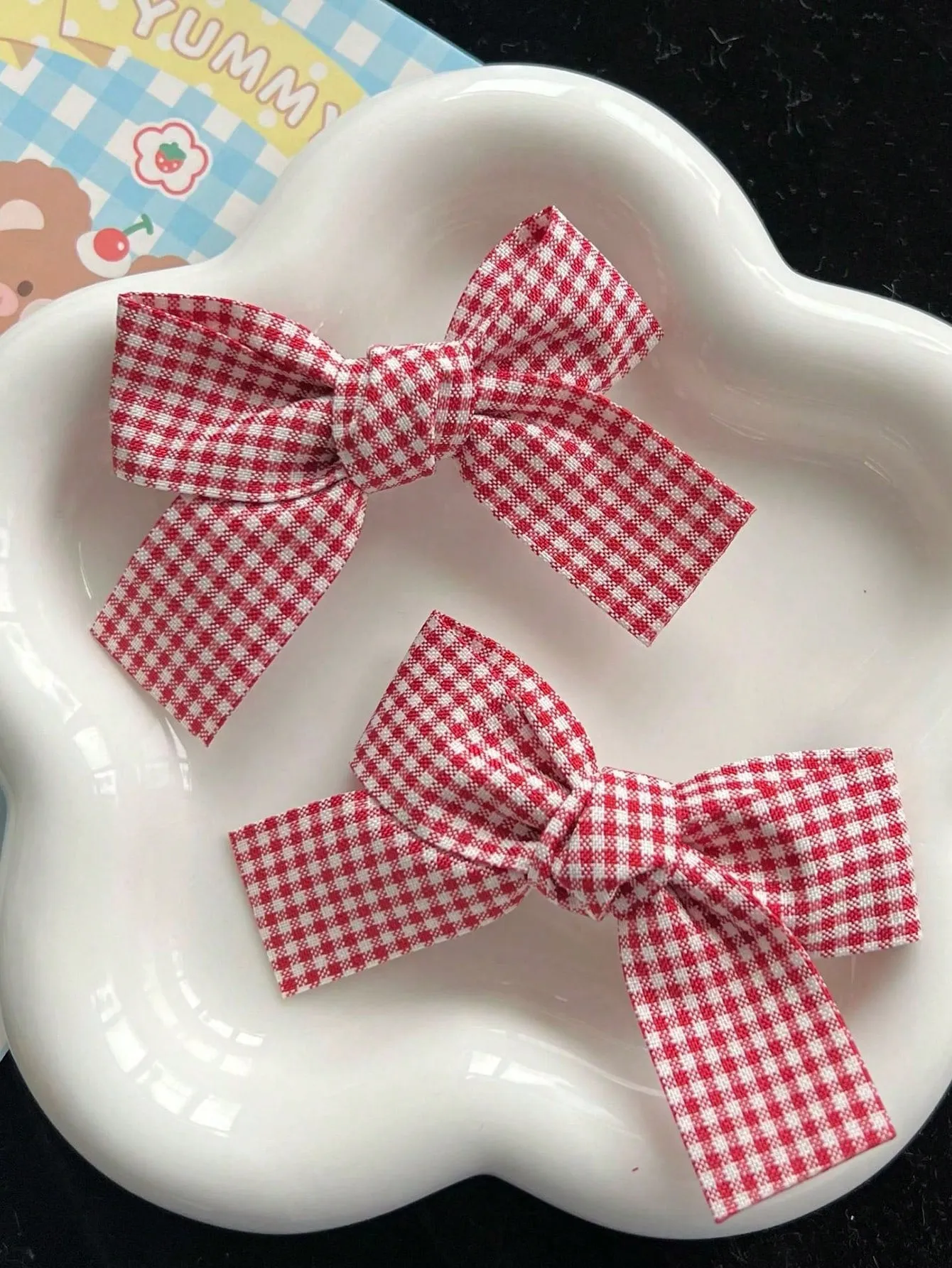 2pcs Red Plaid Pattern Bow Decor Alligator Hair Clip for Women Barrette Styling