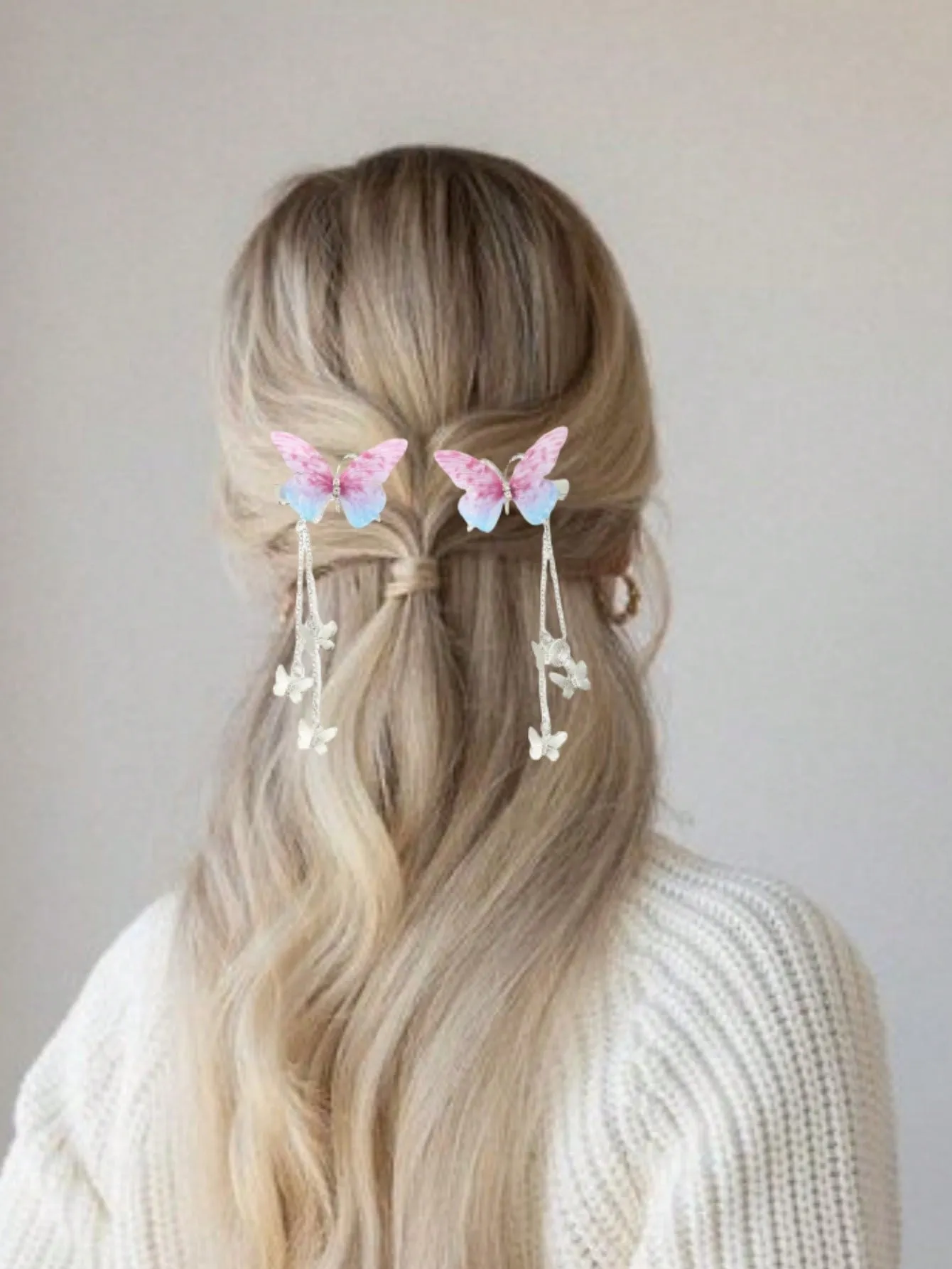 2pcs Tassel Butterfly Hair Clips for Women Barrette Styling Hair Accessories