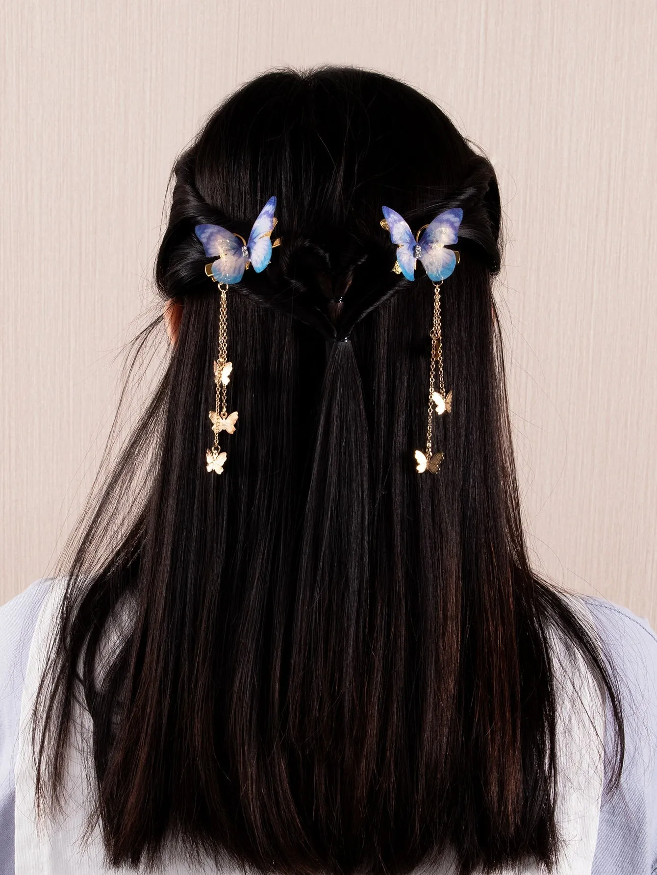 2pcs Tassel Butterfly Hair Clips for Women Barrette Styling Hair Accessories