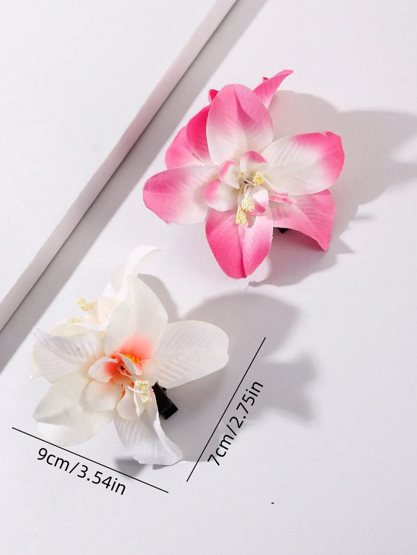 2pcs Women Artificial Pink and White Flower Decor Hair Clip for Women Barrette