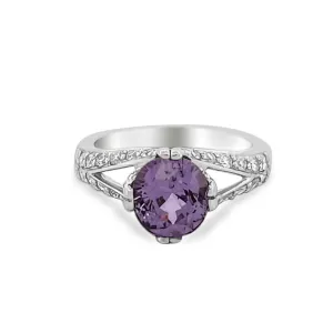 3.16cts Oval Purple Sapphire & Diamond Cocktail Ring in 14k White Gold