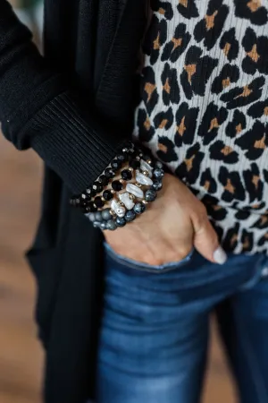 4 Layer Beaded Bracelet Set- Black & Gold