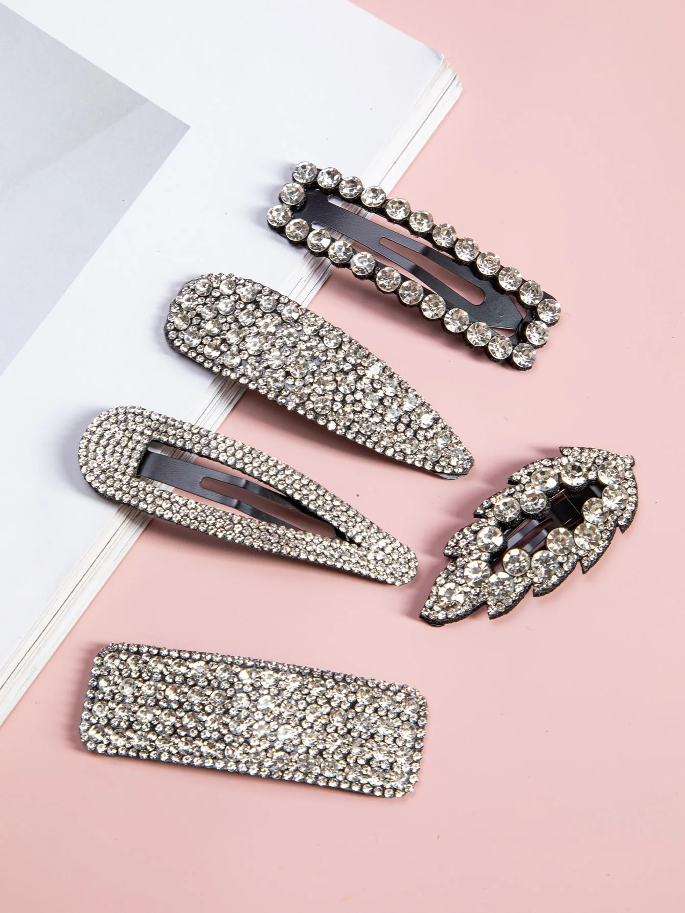 5pcs Rhinestone Decor Hair Clip Mixed SHpe Design for Women Barrette Styling