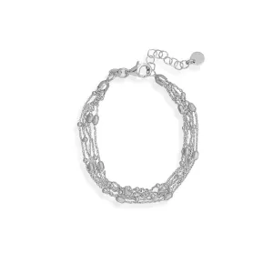 6.5"   1" Rhodium Plated Five Strand Satellite Chain Bracelet