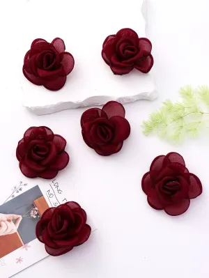 6pcs Dark Red Flower Decor Alligator Hair Clip for Women Barrette Styling Hair