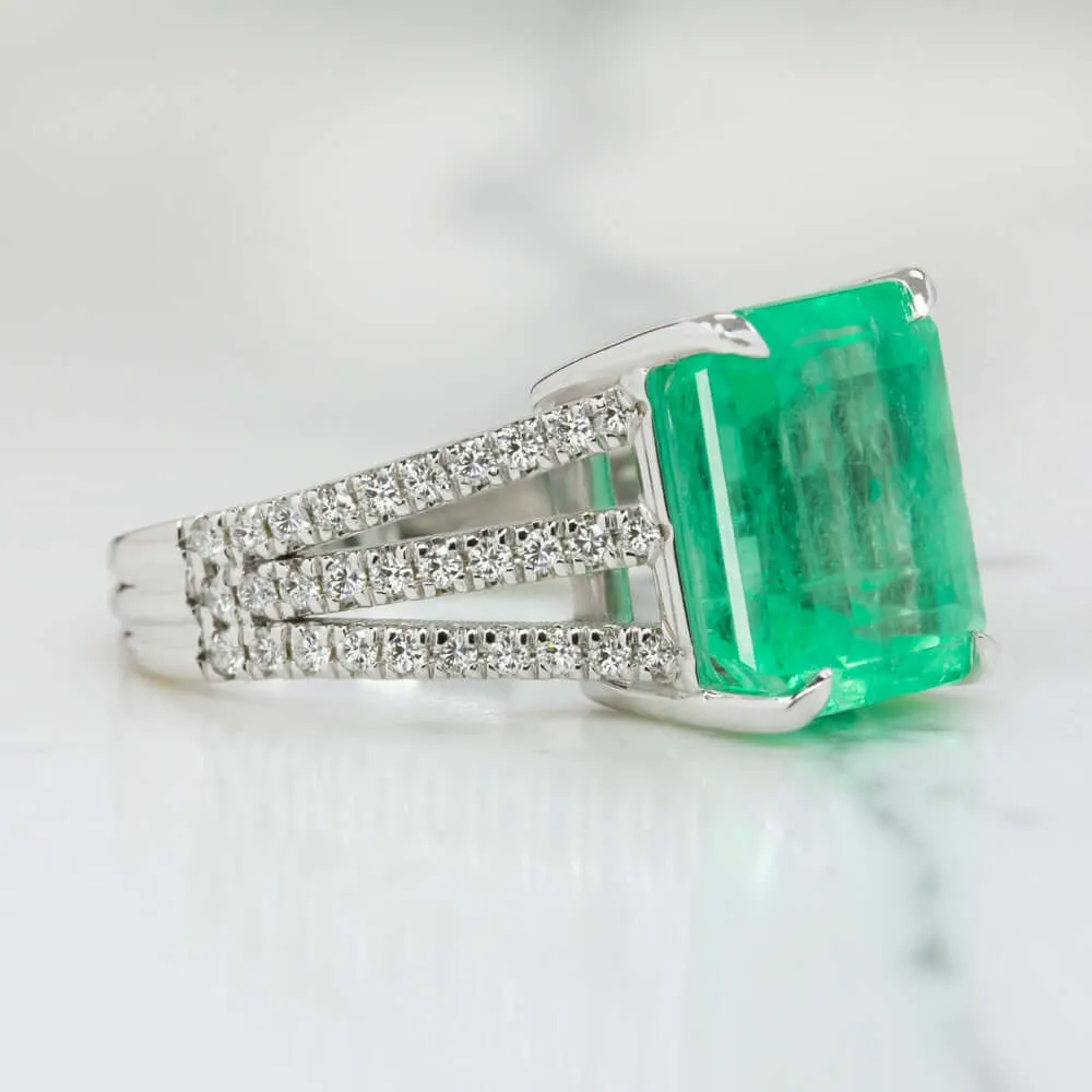 7.47ct EMERALD DIAMOND COCKTAIL RING NATURAL GREEN STATEMENT 14k WHITE GOLD BIG