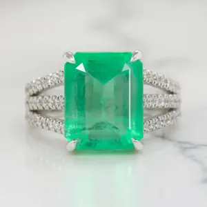 7.47ct EMERALD DIAMOND COCKTAIL RING NATURAL GREEN STATEMENT 14k WHITE GOLD BIG