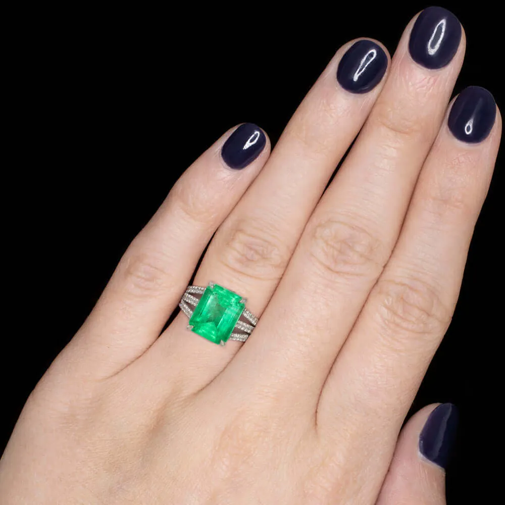 7.47ct EMERALD DIAMOND COCKTAIL RING NATURAL GREEN STATEMENT 14k WHITE GOLD BIG