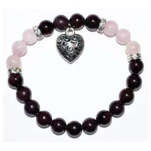 8mm Garnet/ Rose Quartz with Heart