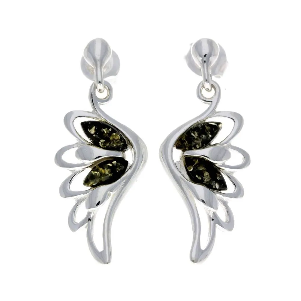 925 Sterling Silver & Baltic Amber Angel Wings Drop Earrings GL148