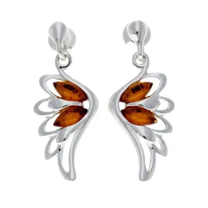 925 Sterling Silver & Baltic Amber Angel Wings Drop Earrings GL148