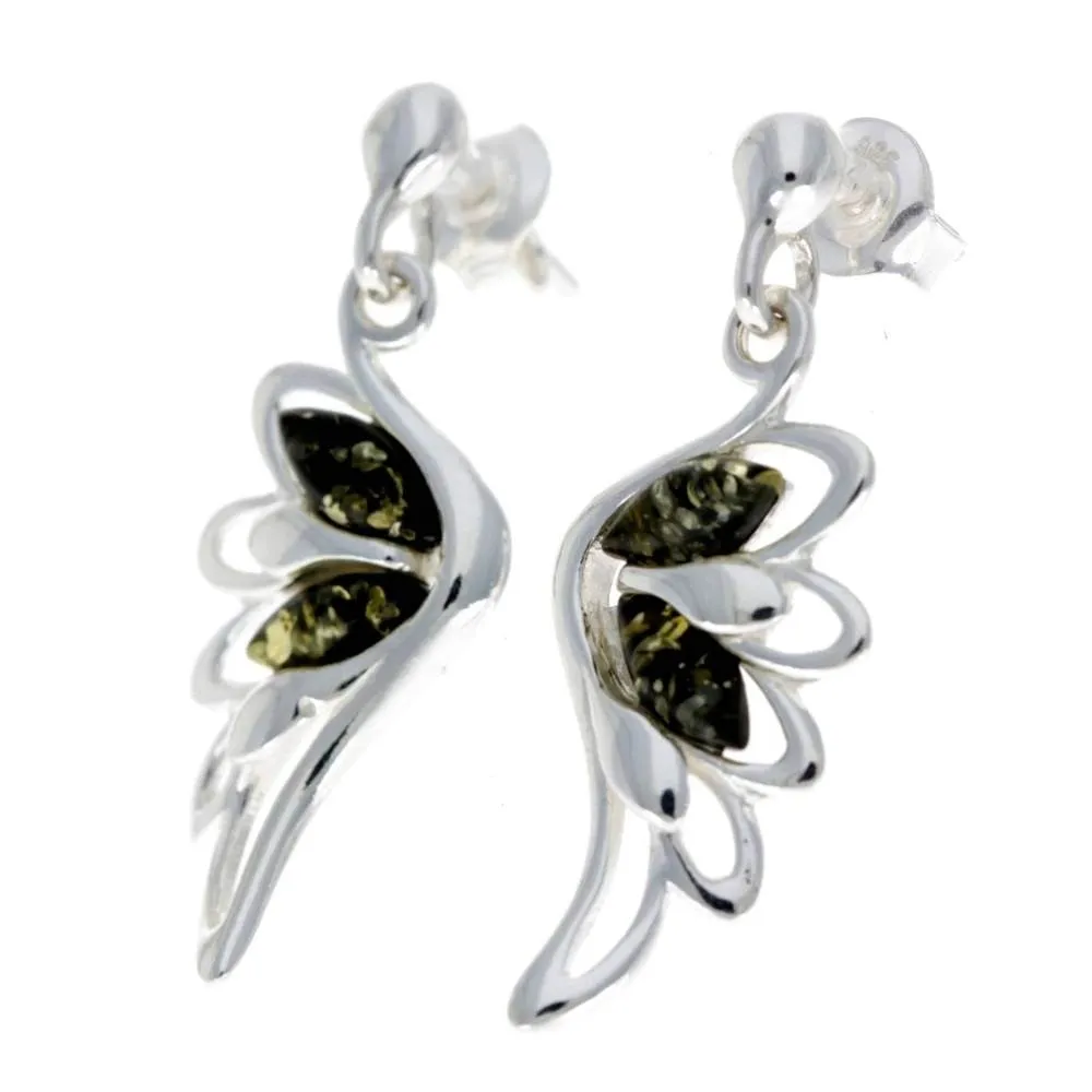 925 Sterling Silver & Baltic Amber Angel Wings Drop Earrings GL148