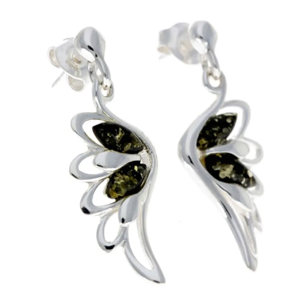 925 Sterling Silver & Baltic Amber Angel Wings Drop Earrings GL148