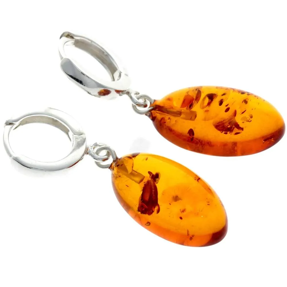 925 Sterling Silver & Baltic Amber Elegant Drop Dangling Earrings - AE1