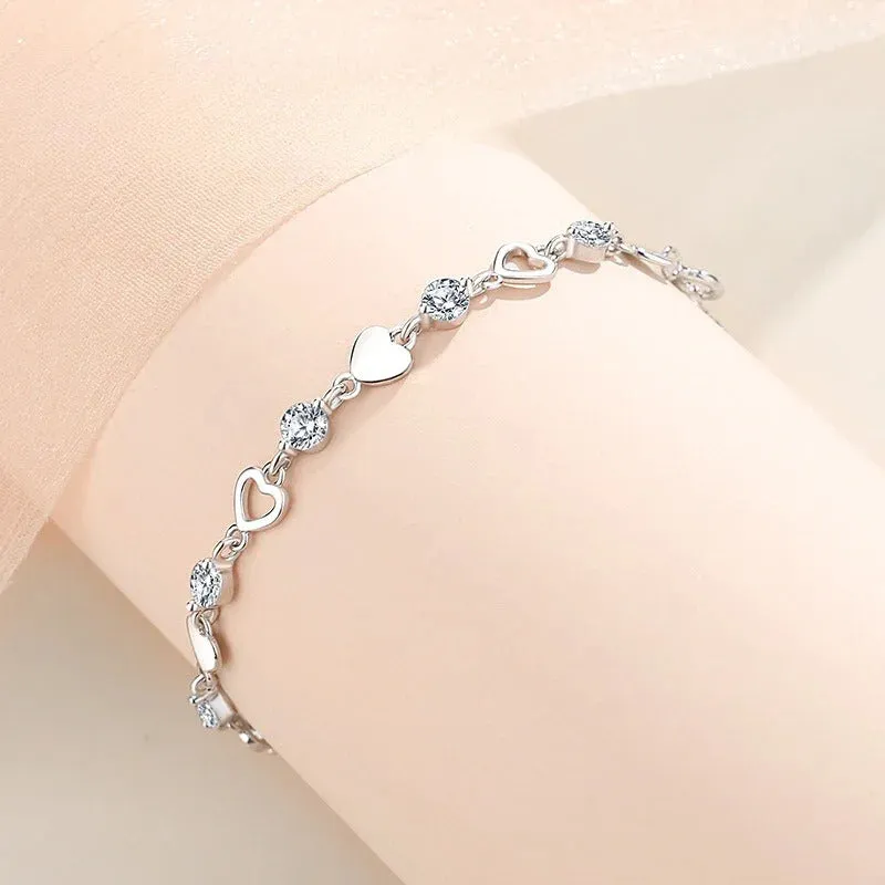 925 Sterling Silver Heart Shaped Bracelet For Women Retro Korean Versatile Zircon Charm Bracelets Original Party Jewelry Gifts