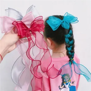 Adorable Kid's Fairy Lace Long Hair Bow Barrette Clips