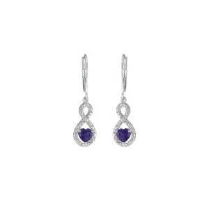 Amethyst Infinity Earrings - Amethyst and Diamond Infinity Heart Earrings