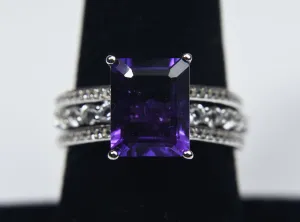 Amethyst Sterling Silver Nesting Rings - Size 8