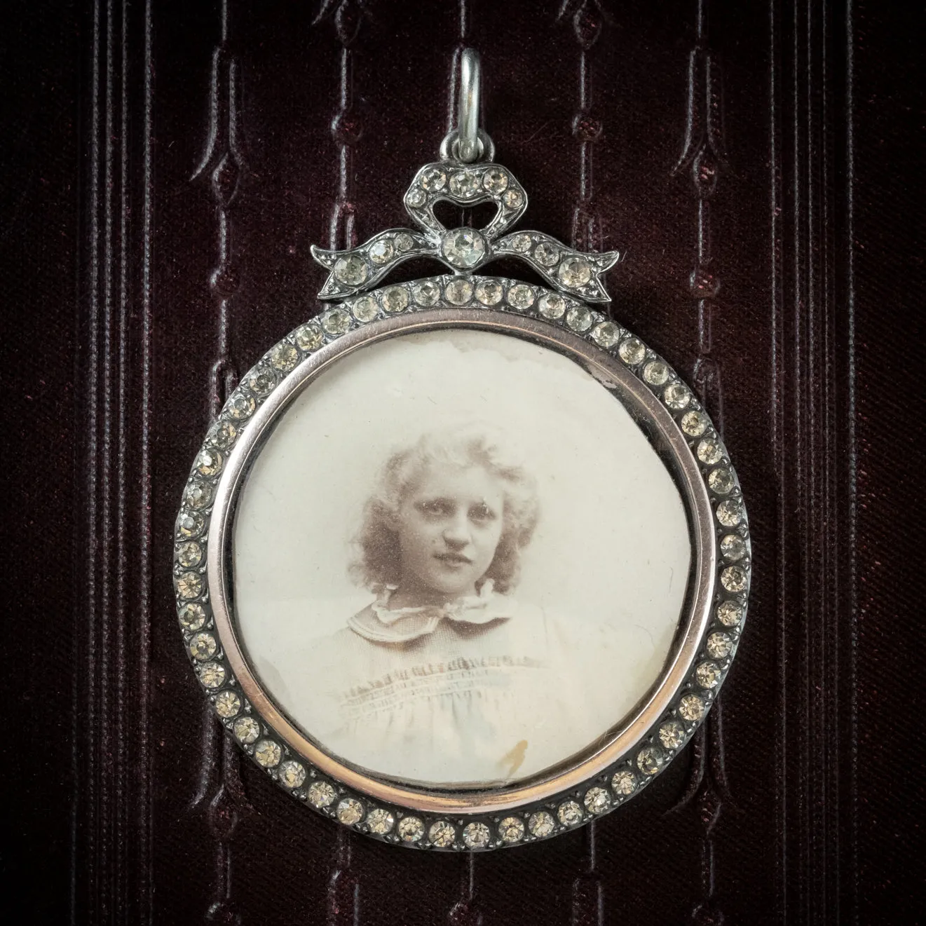 Antique Edwardian Paste Photo Locket Pendant Sterling Silver Circa 1915