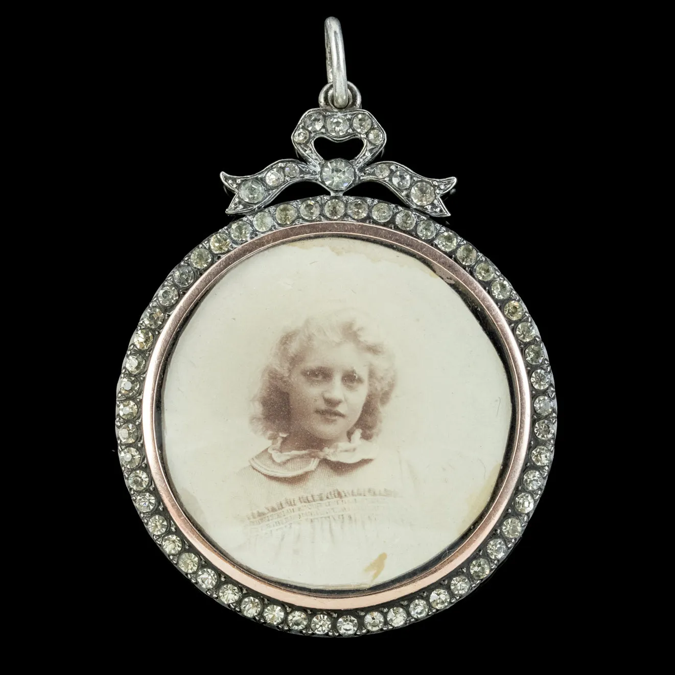 Antique Edwardian Paste Photo Locket Pendant Sterling Silver Circa 1915