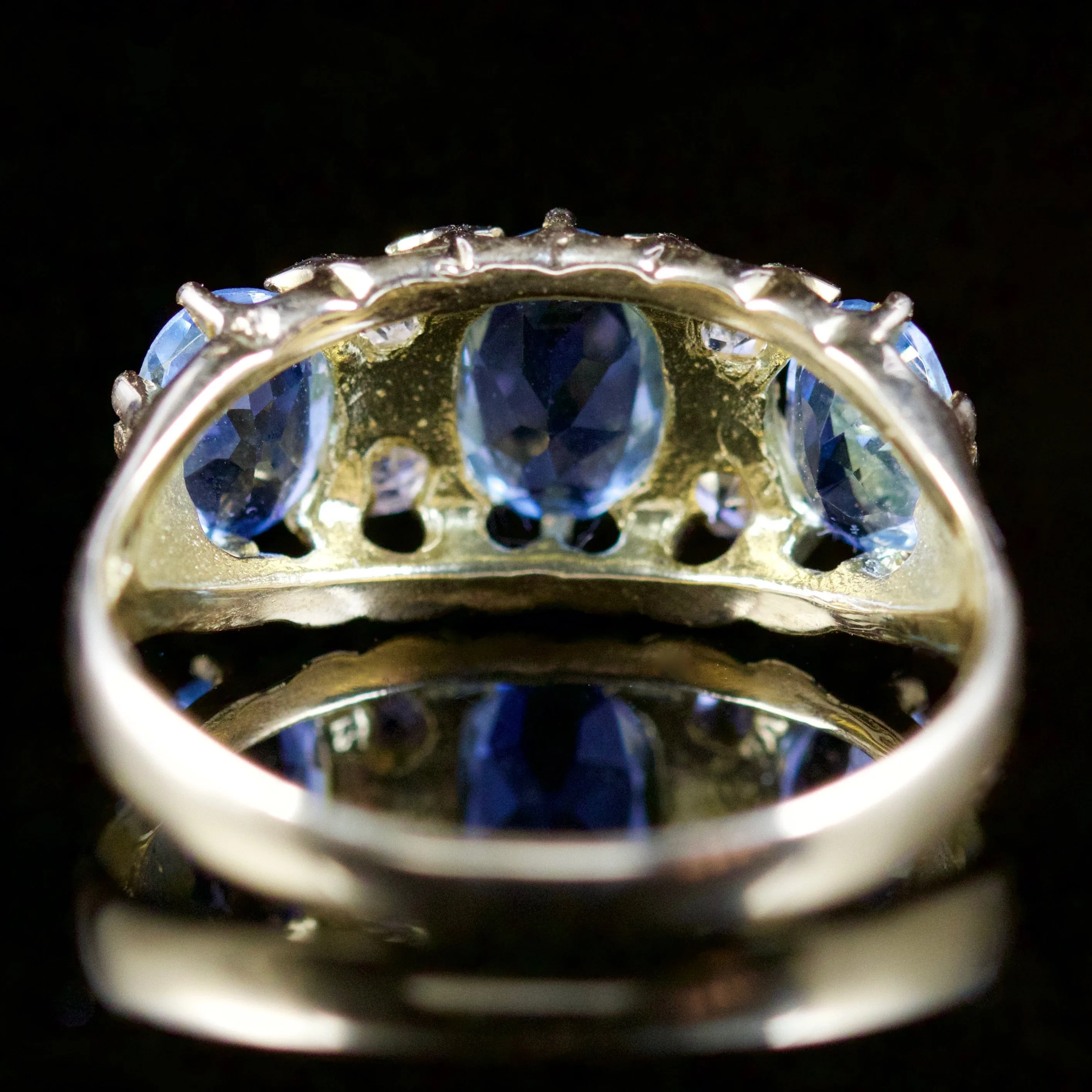 Antique Victorian Aquamarine Diamond Ring 18Ct Gold Circa 1880