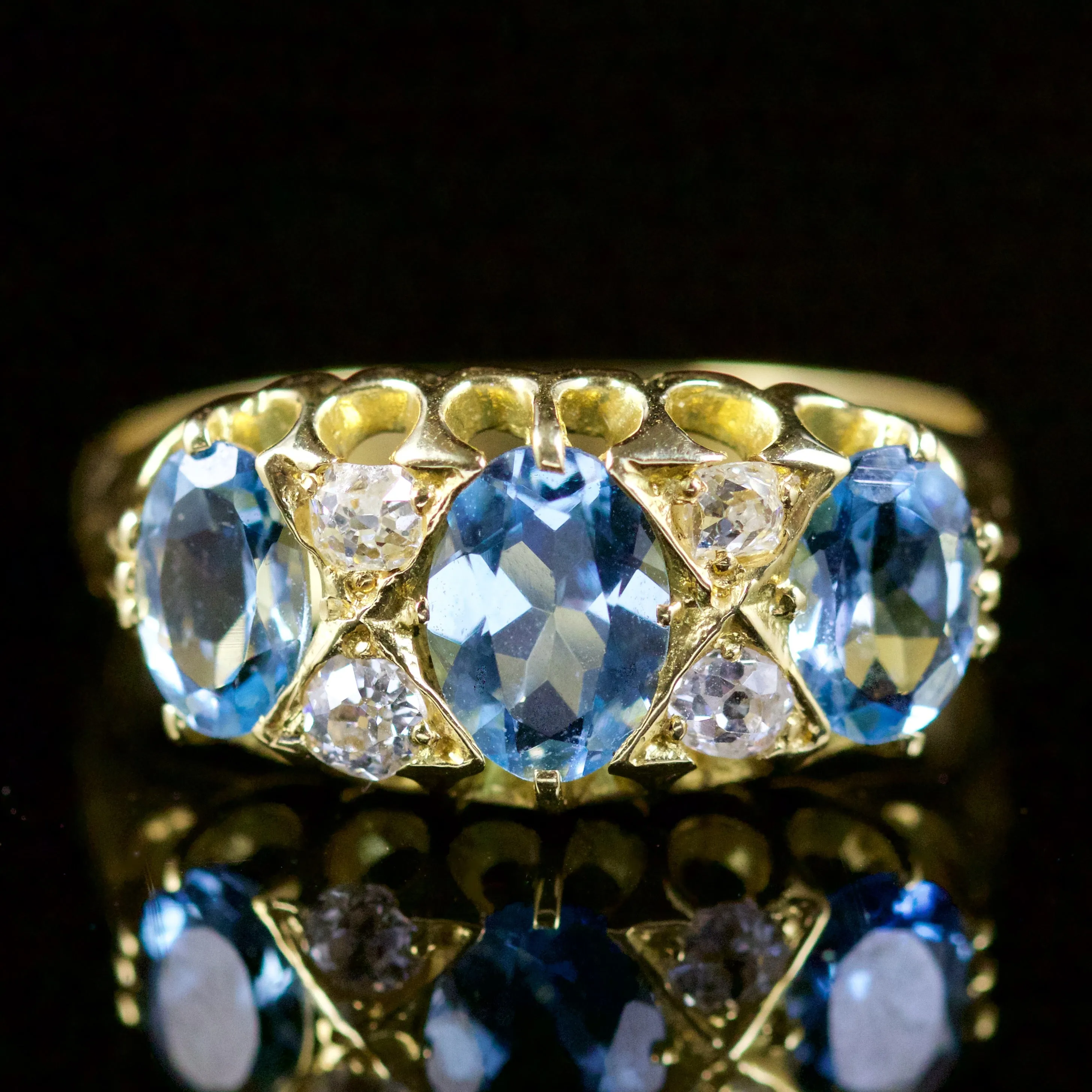 Antique Victorian Aquamarine Diamond Ring 18Ct Gold Circa 1880