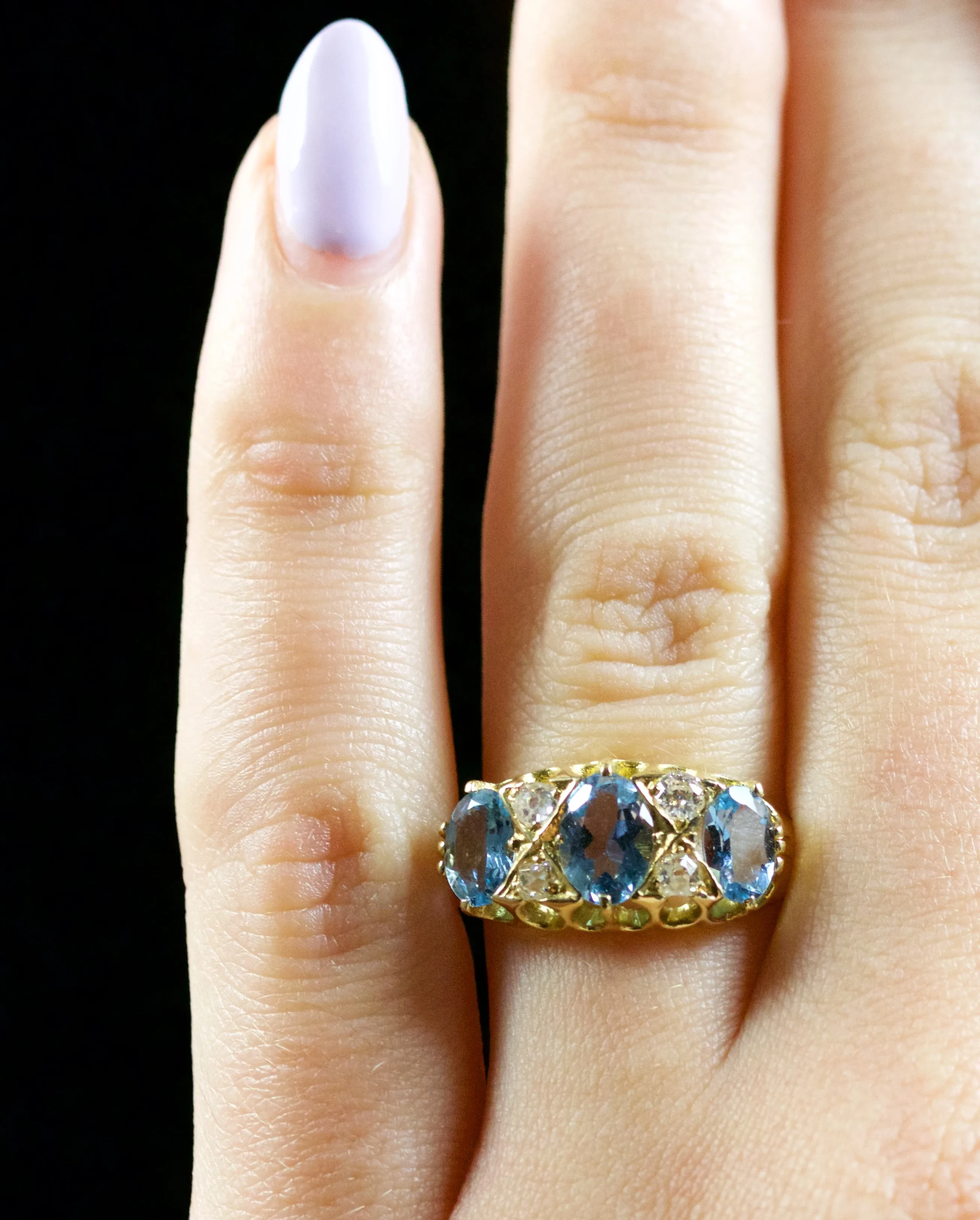 Antique Victorian Aquamarine Diamond Ring 18Ct Gold Circa 1880