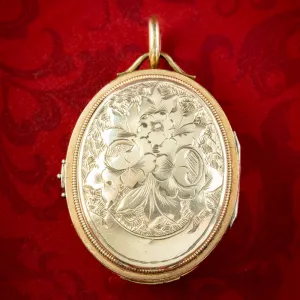 Antique Victorian Floral Family Locket 9ct Gold Back And Front