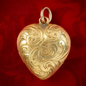 Antique Victorian Heart Charm Pendant 15ct Gold With Locket