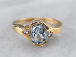 Aquamarine and Diamond Bypass Ring