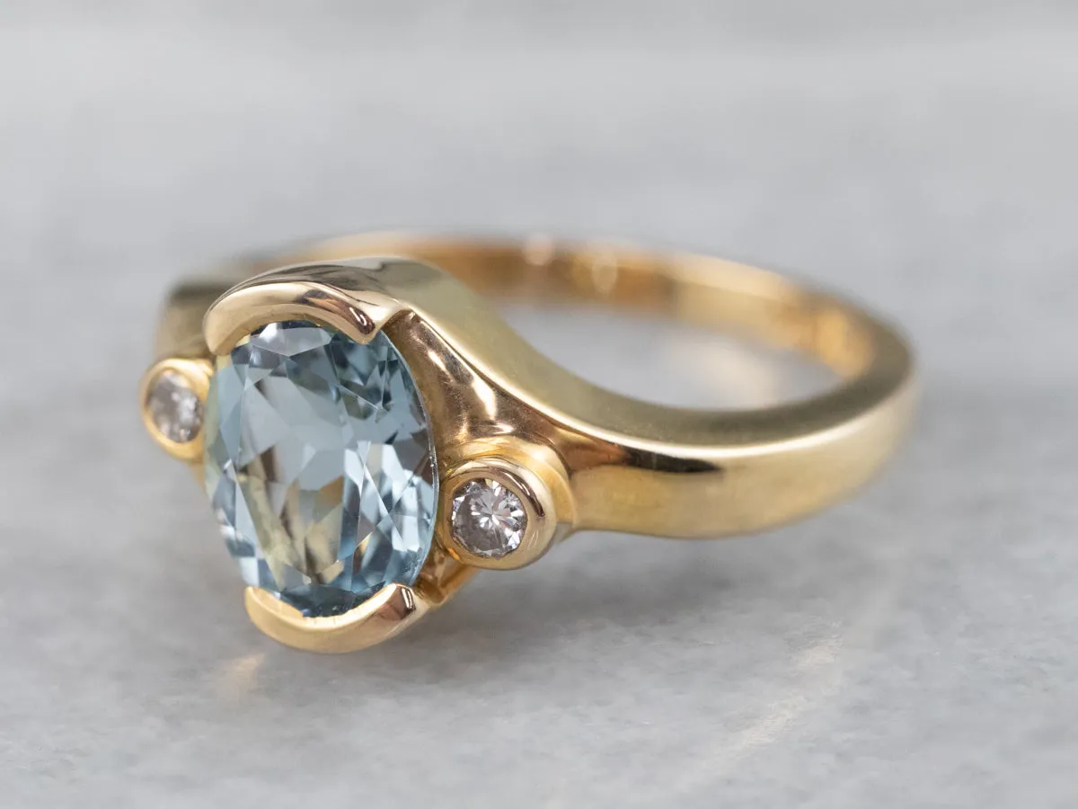 Aquamarine and Diamond Bypass Ring