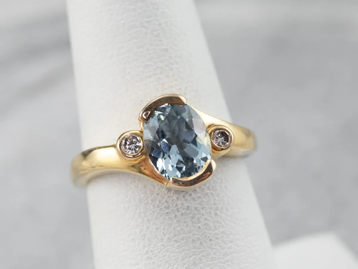 Aquamarine and Diamond Bypass Ring