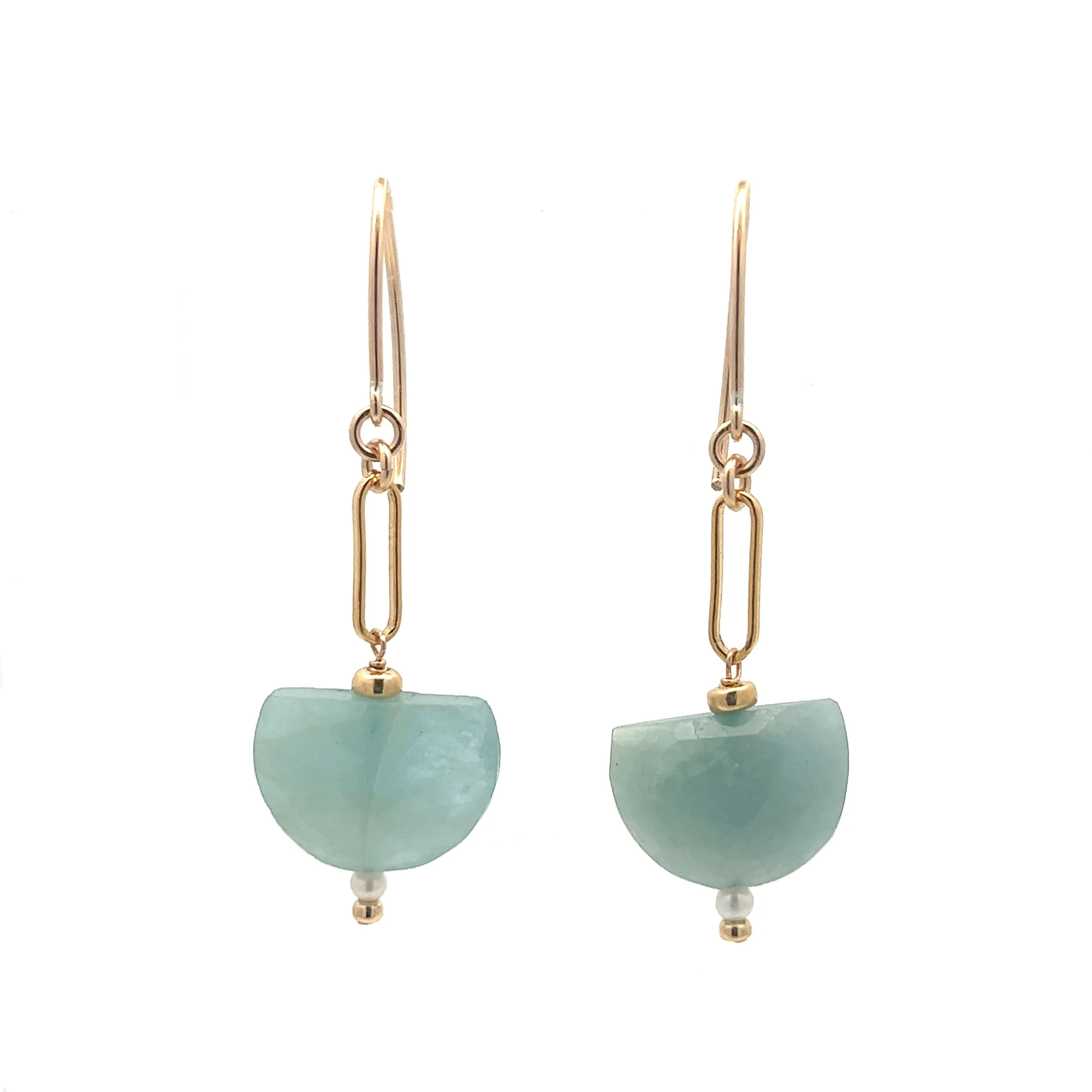 aquamarine crescent moon & pearl drop earrings