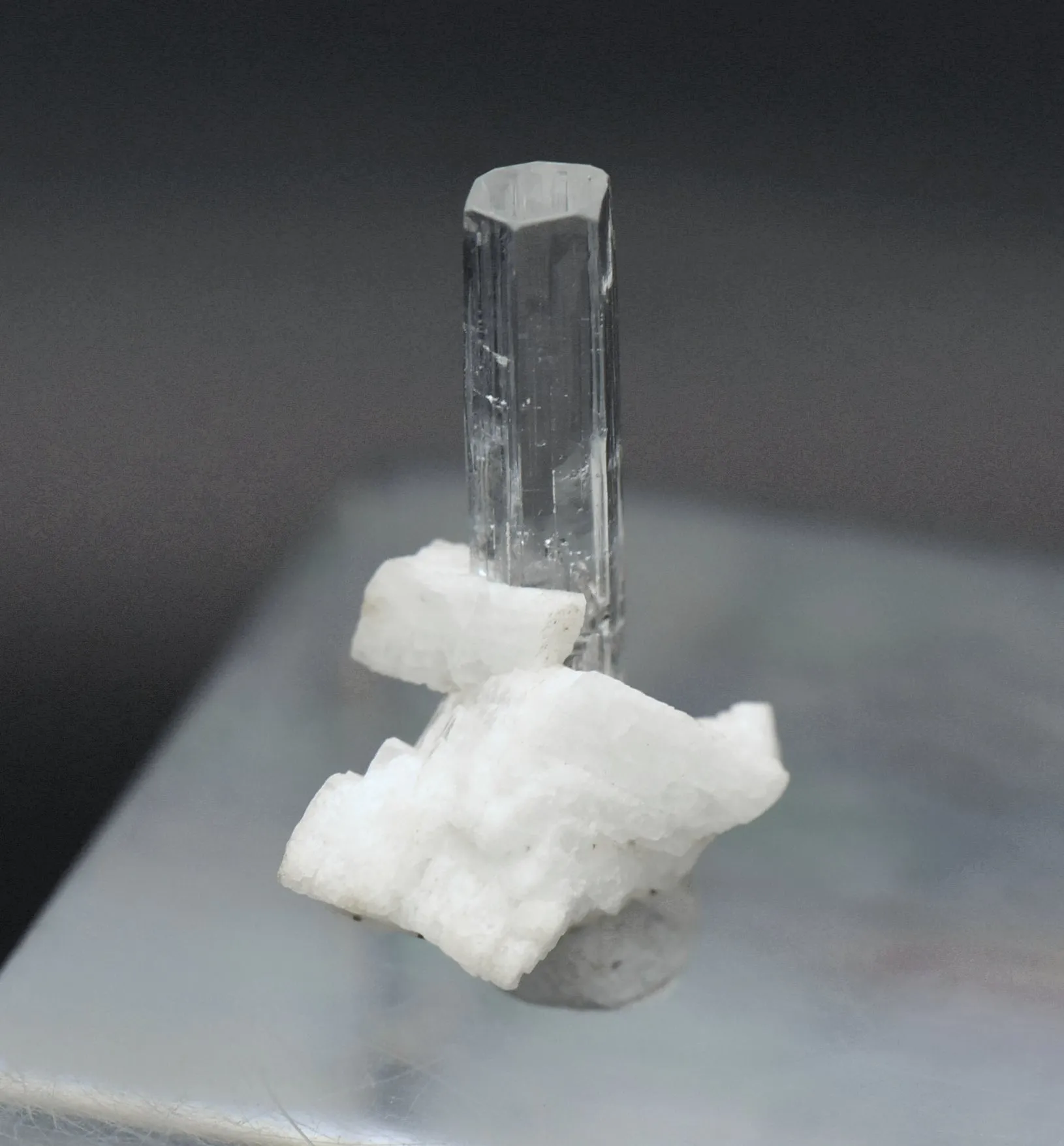 Aquamarine Crystal on Feldspar Mineral Specimen - Pakistan