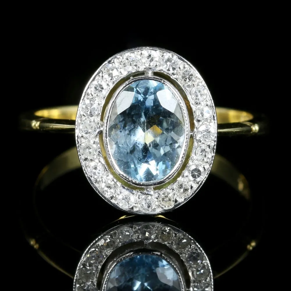 Aquamarine Diamond Cluster Engagement Ring 18Ct Gold