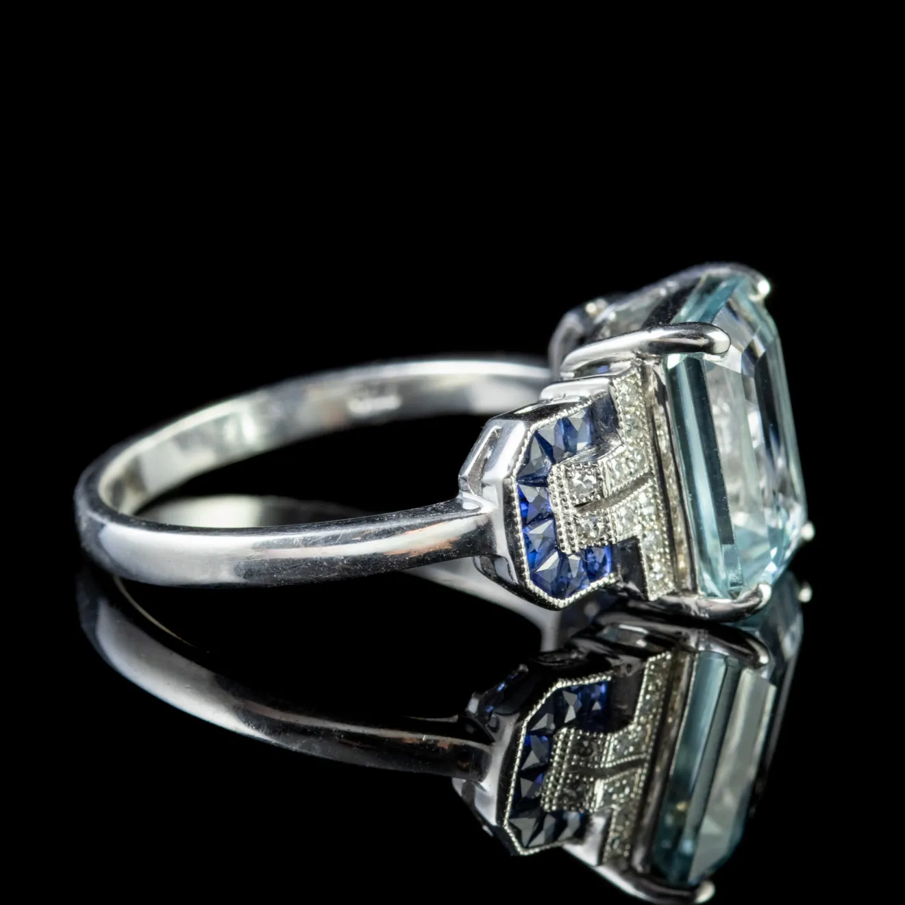 Aquamarine Diamond Sapphire Ring 18Ct White Gold