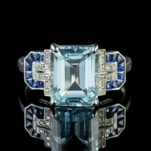 Aquamarine Diamond Sapphire Ring 18Ct White Gold