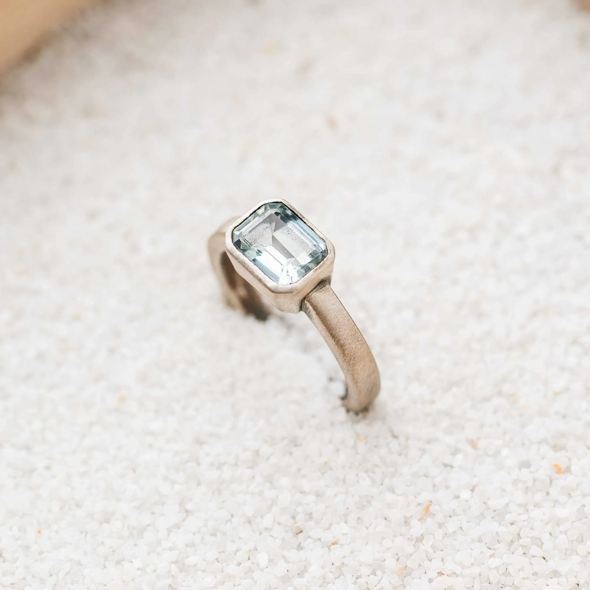 Aquamarine East-West Emerald-Cut Ring in Sterling Silver