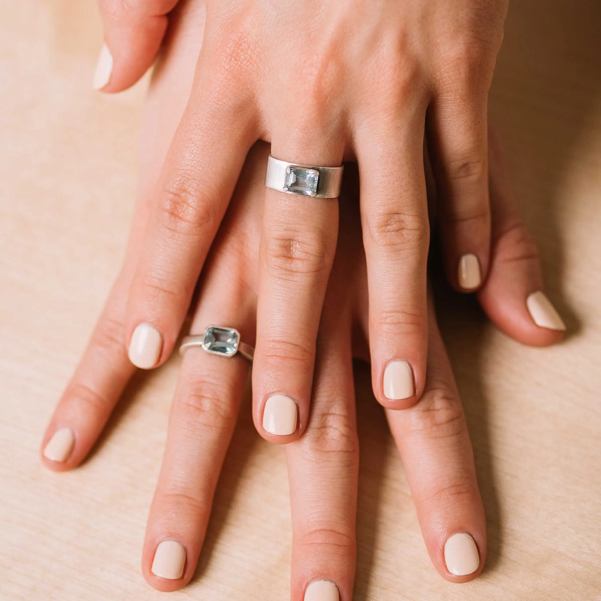 Aquamarine East-West Emerald-Cut Ring in Sterling Silver