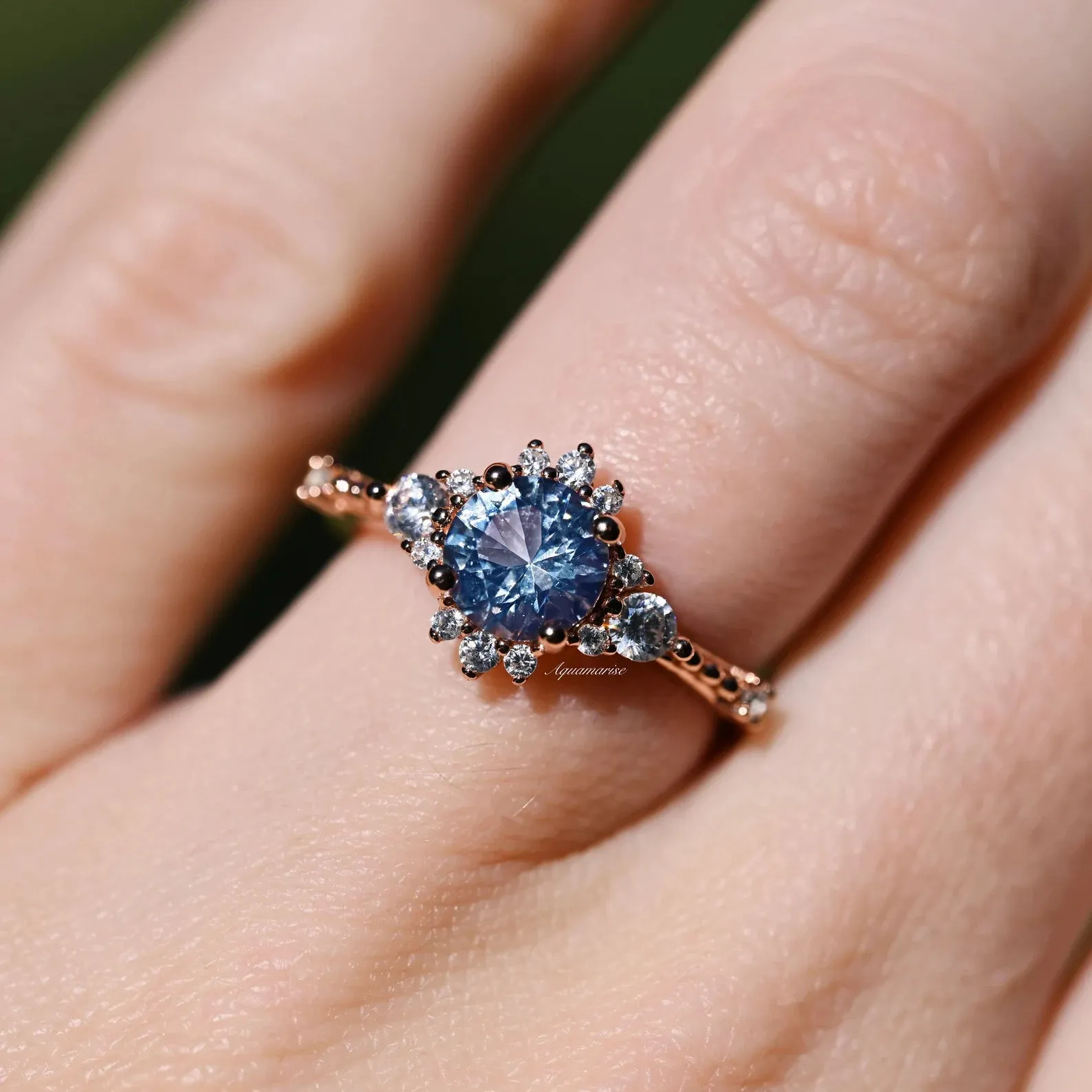 Aquamarine Engagement Ring- 14K Rose Gold Vermeil