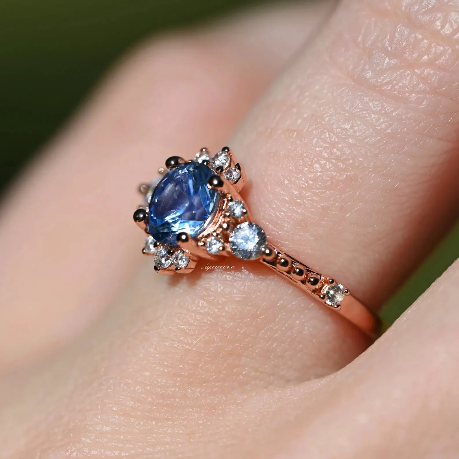 Aquamarine Engagement Ring- 14K Rose Gold Vermeil