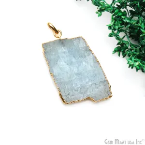 Aquamarine Free Form shape 45x29mm Gold Electroplated Gemstone Single Bail Pendant