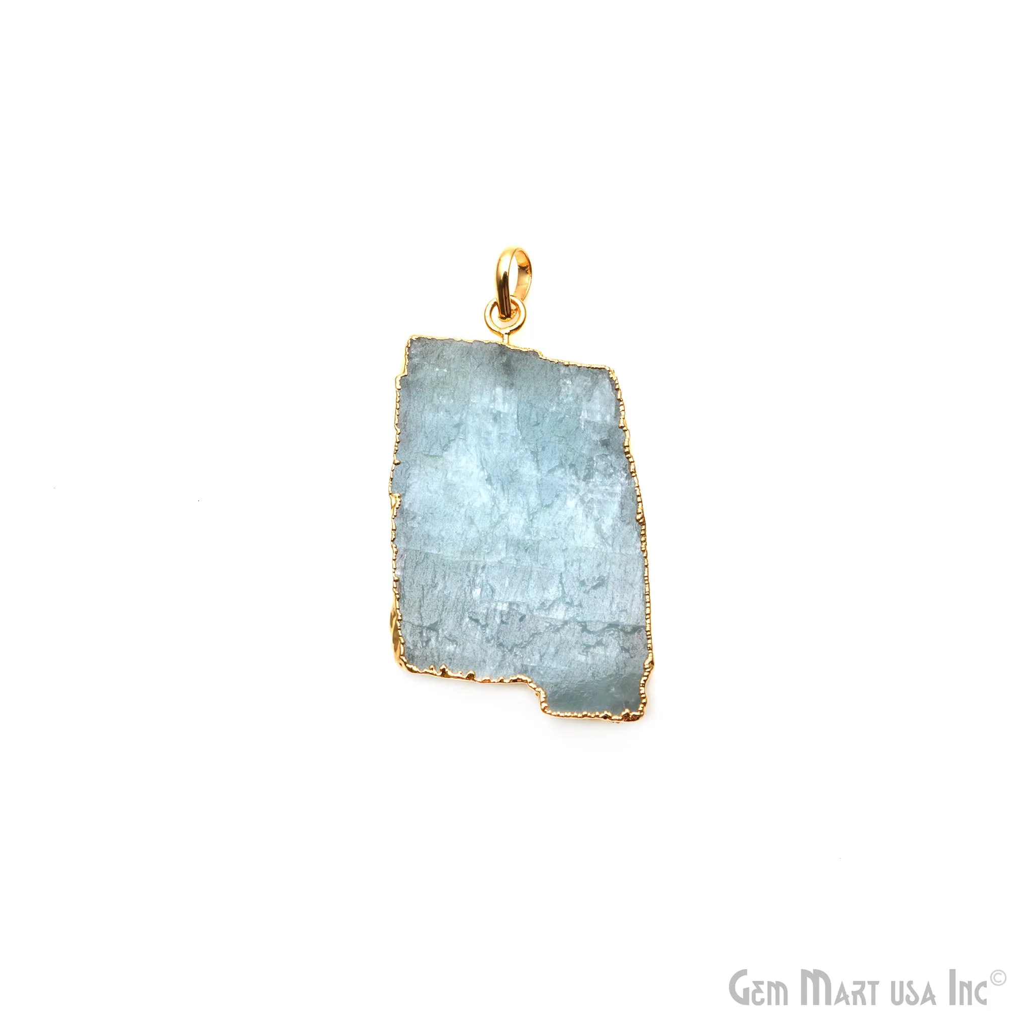 Aquamarine Free Form shape 45x29mm Gold Electroplated Gemstone Single Bail Pendant