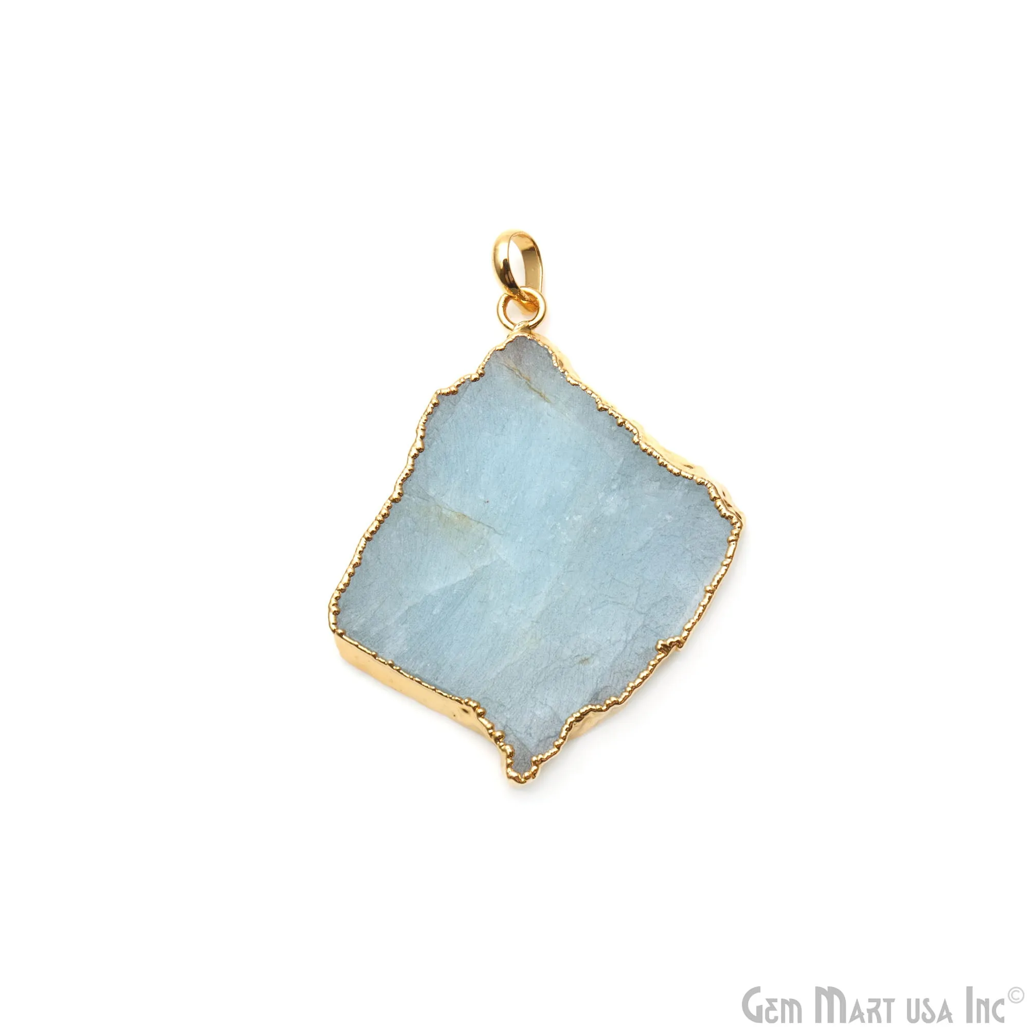 Aquamarine Free Form shape 50x41mm Gold Electroplated Gemstone Single Bail Pendant