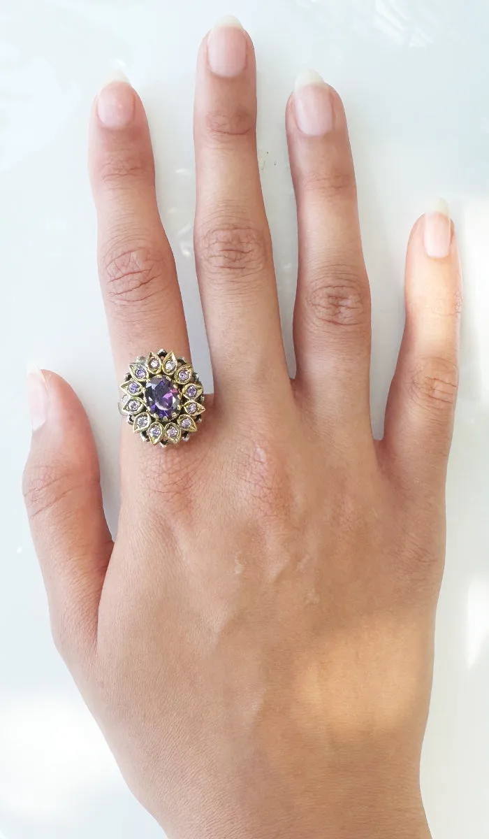 Araish Sterling Silver and Purple Antique Finish Cocktail Ring