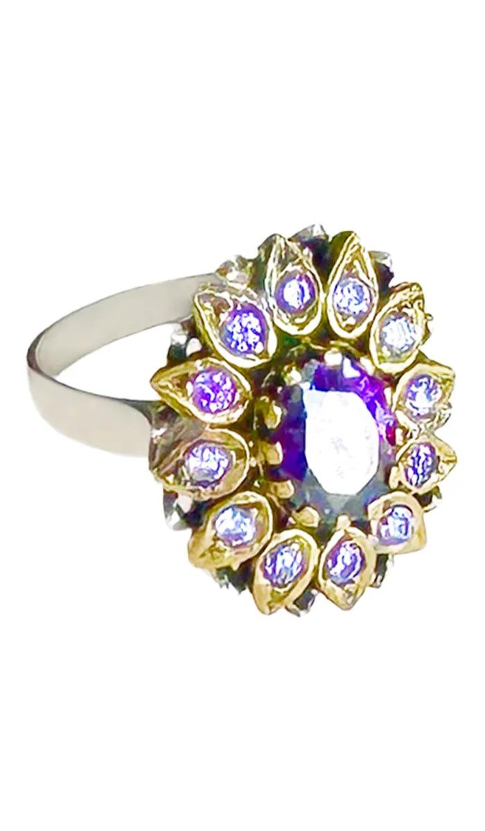 Araish Sterling Silver and Purple Antique Finish Cocktail Ring