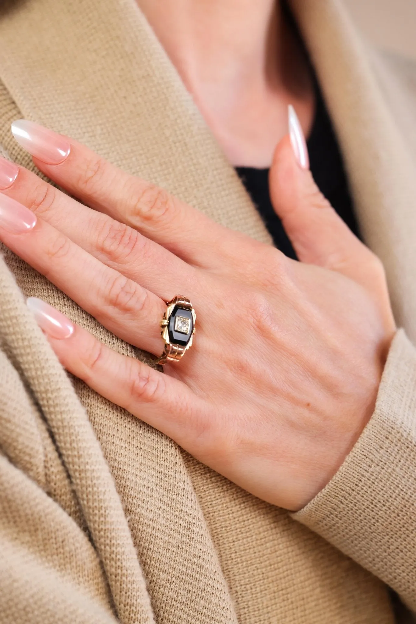 Art Deco Diamond Onyx Gold Ring