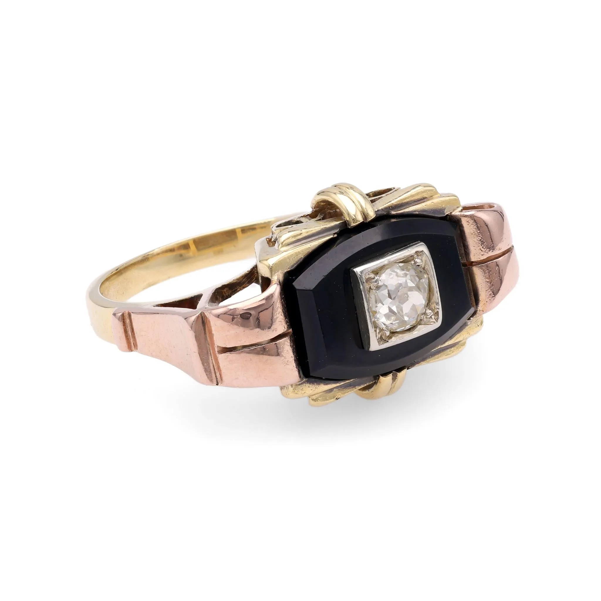 Art Deco Diamond Onyx Gold Ring