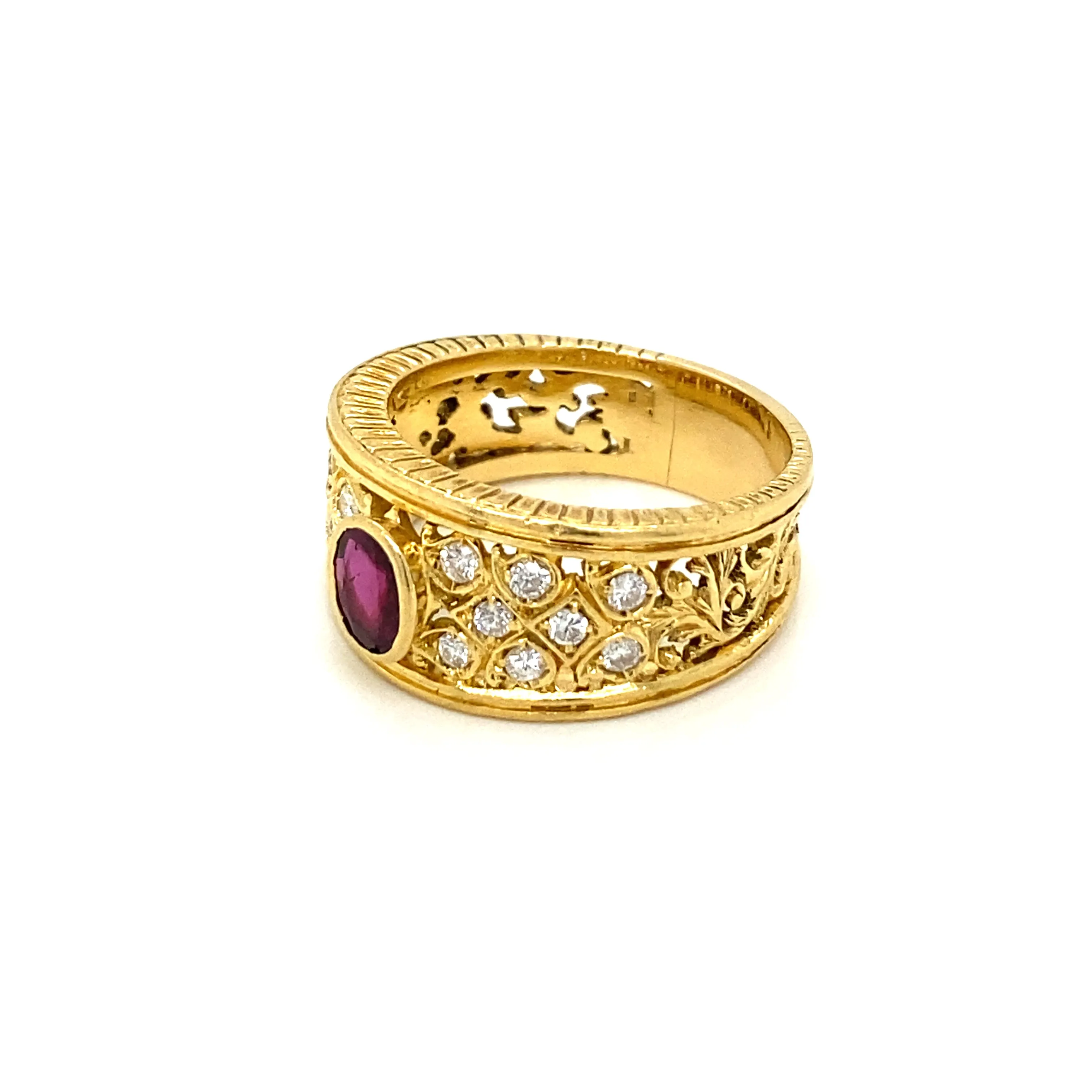 Art Nouveau Ruby Diamond Gold Band Ring