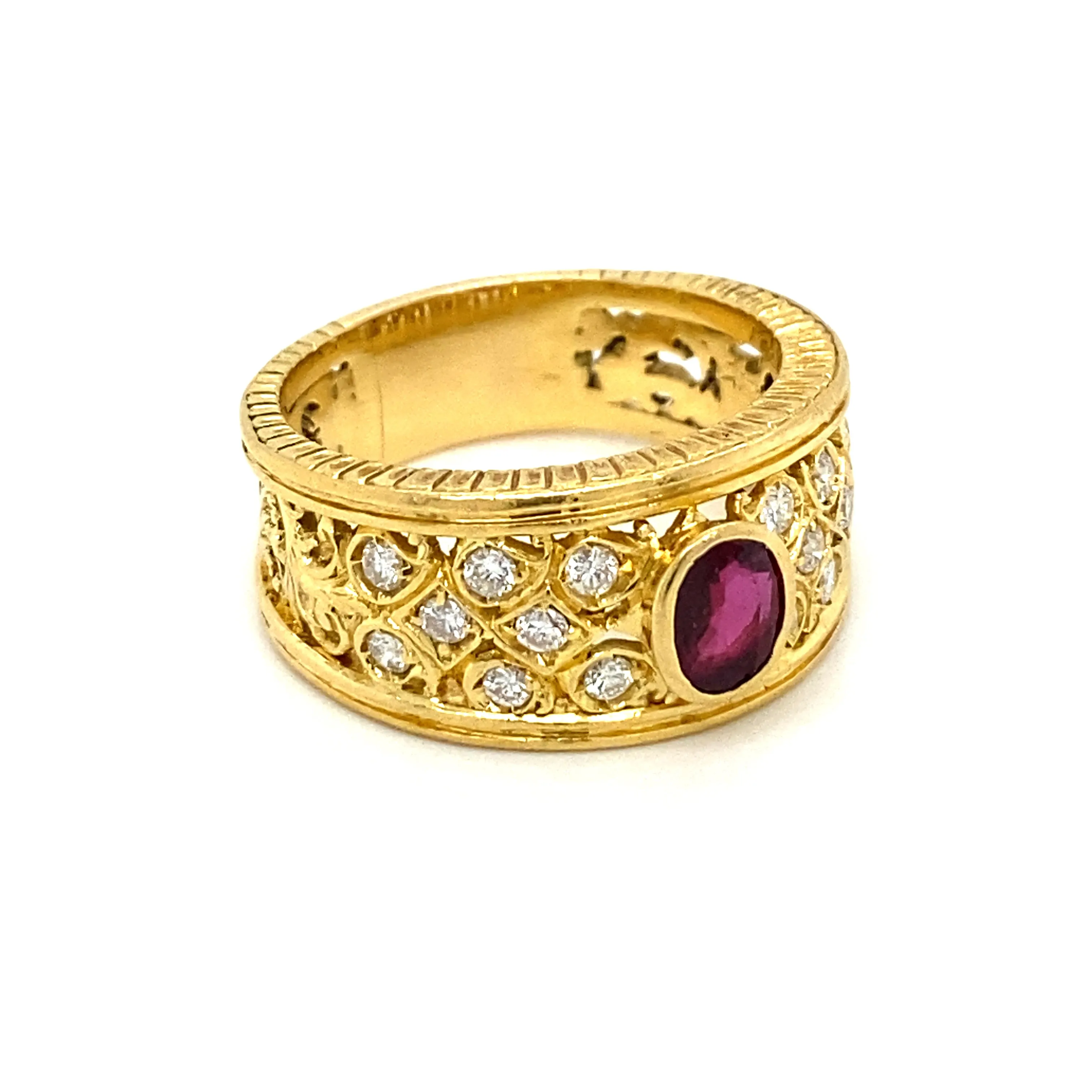 Art Nouveau Ruby Diamond Gold Band Ring